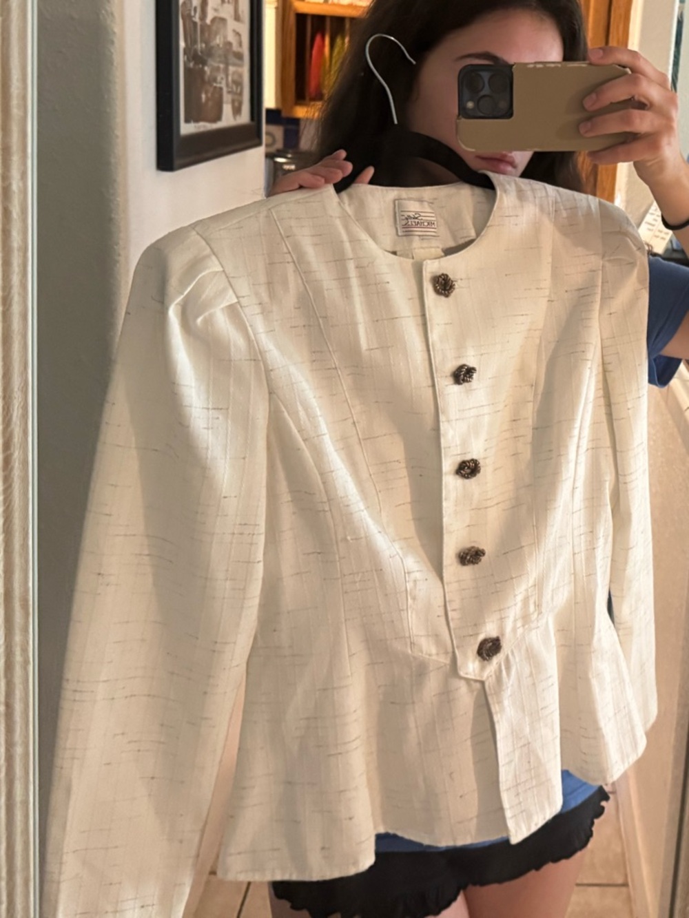 Shelly Michaels VINTAGE Cream Textured Button-Front Dress Coat